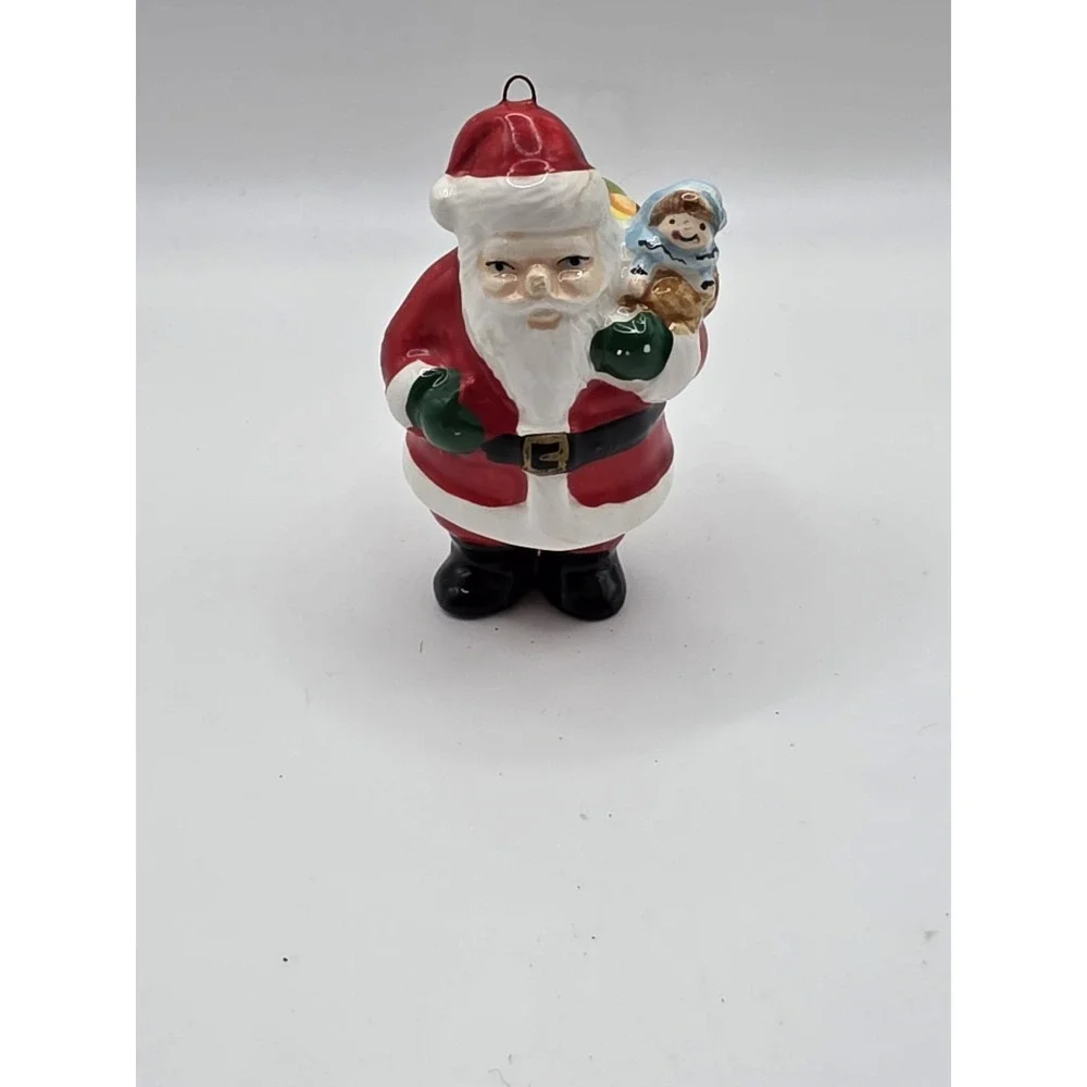 Ceramic Santa/ Made In Phillipines Christmas Ornament Paint Missing See Pics